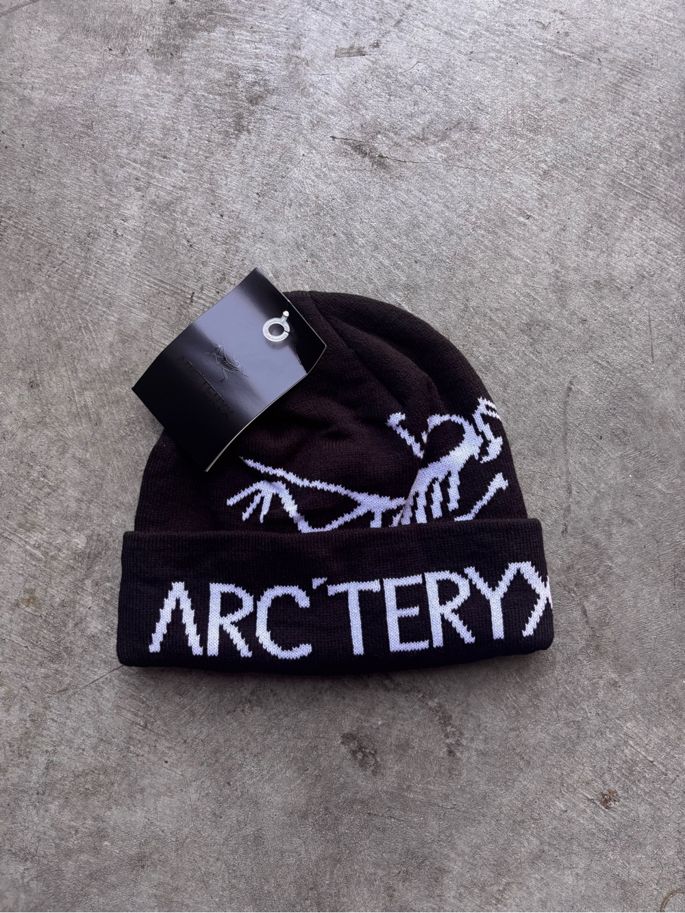 Arc'teryx Black Beanie with White Logo Knit